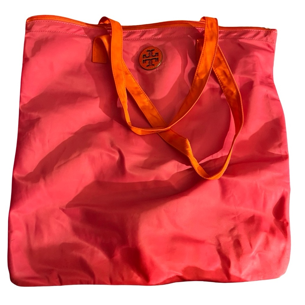 Tory Burch Pink and Orange Ella Tote Bag with Vibrant Design